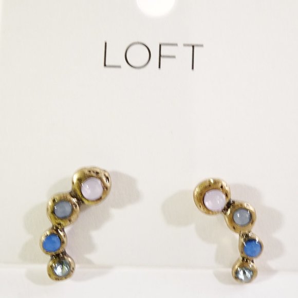 Ann Taylor LOFT Gold Solitaire Small Stud Earrings NWT 19.5 Ear Climbers NWT 24. - Picture 4 of 6
